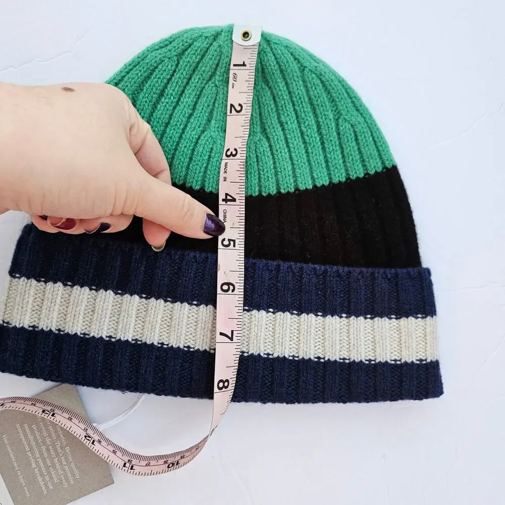 Everlane The‎ Cashmere Beanie Navy Green Multi Stripes Unisex